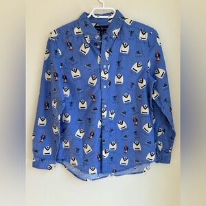 RALPH LAUREN Icon Print Cotton Oxford Shirt Boys Size Large 14-16